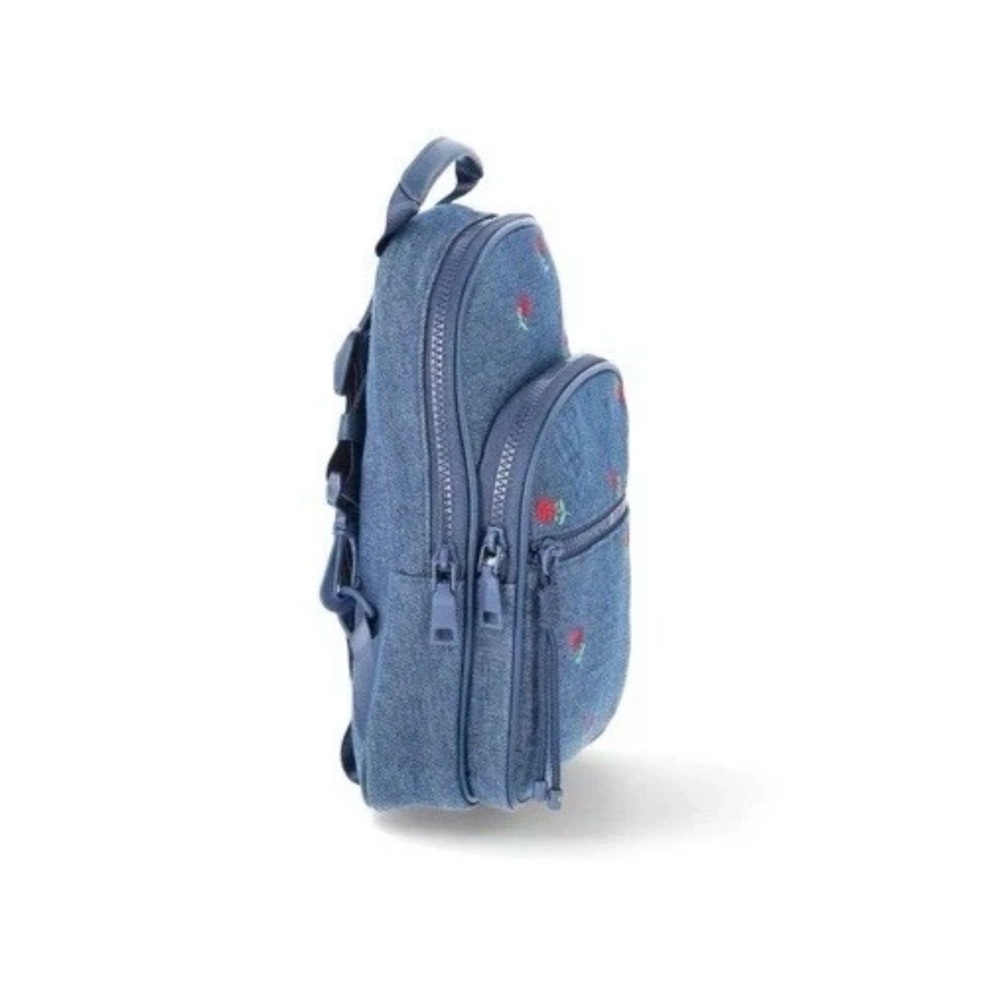 New Mini Crossbody Backpack Denim Embroidery Roses Sling Bag Denim Floral Blue - Picture 5 of 5